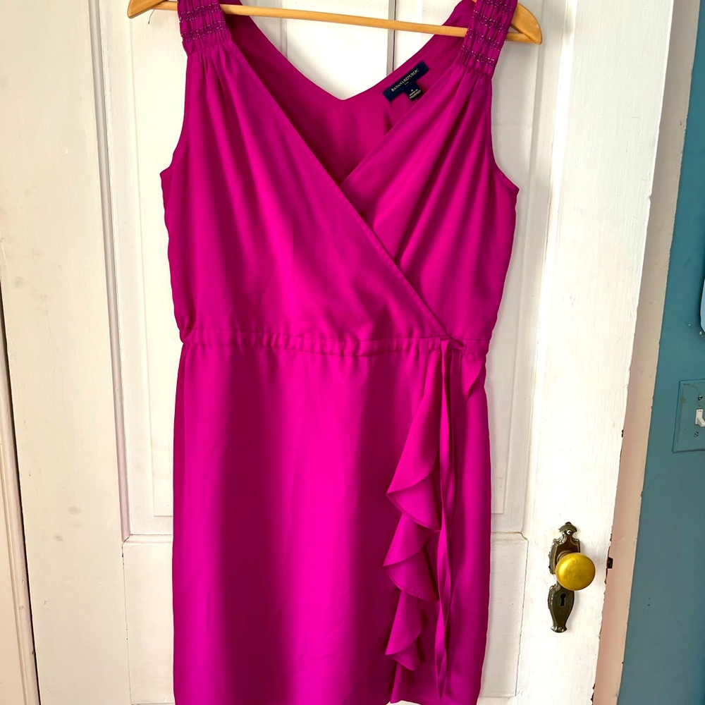 Purple/Fuchsia Banana Republic dress with beaded detail on shoulder straps